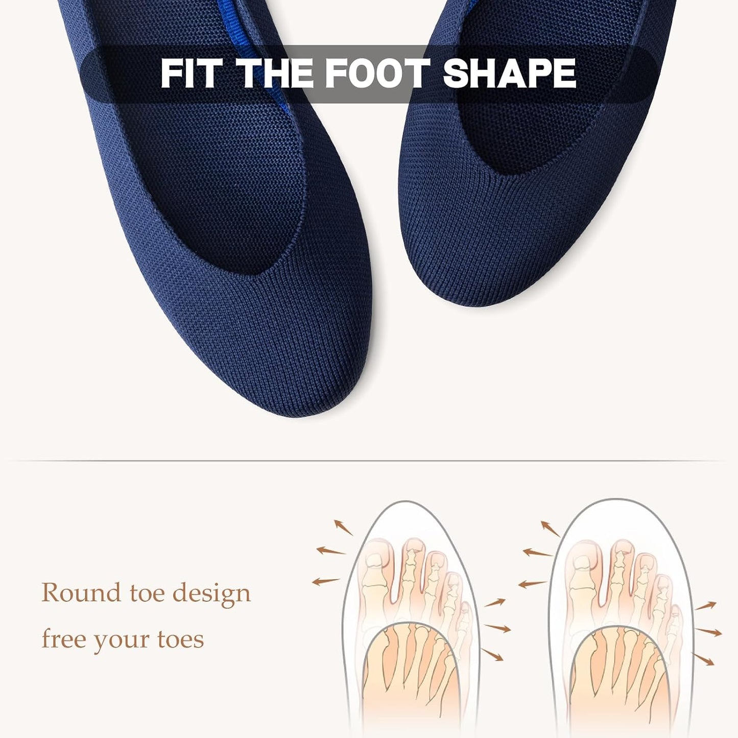 ATHMILE Women's Flat Ballet Shoes Knit Flat Shoes for Women Round Toe | Slip on Women Flats for Dressy Casual Office Work Wedding Comfort Soft