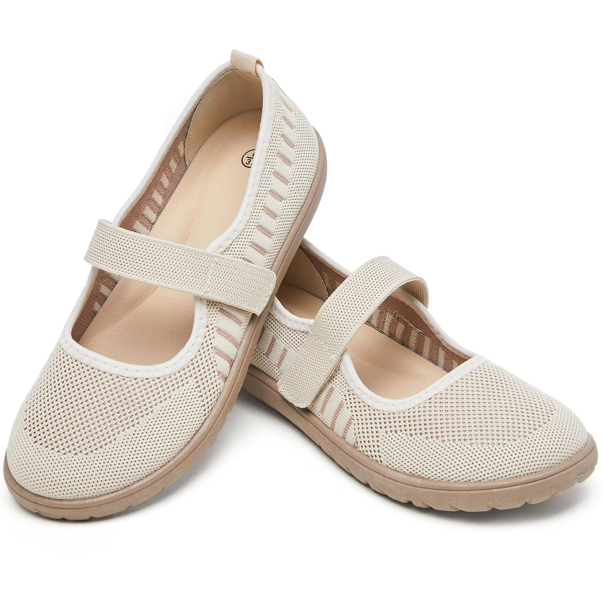 Waluzs Wide Toe Box Flats Shoes Women Knit Mary Jane Dress Shoes Wide | Walking Wide Width Barefoot Zero Drop Comfort Breathable Slip on Womens Ballet Mary Janes Sneakers with Velcro Ankle Strap