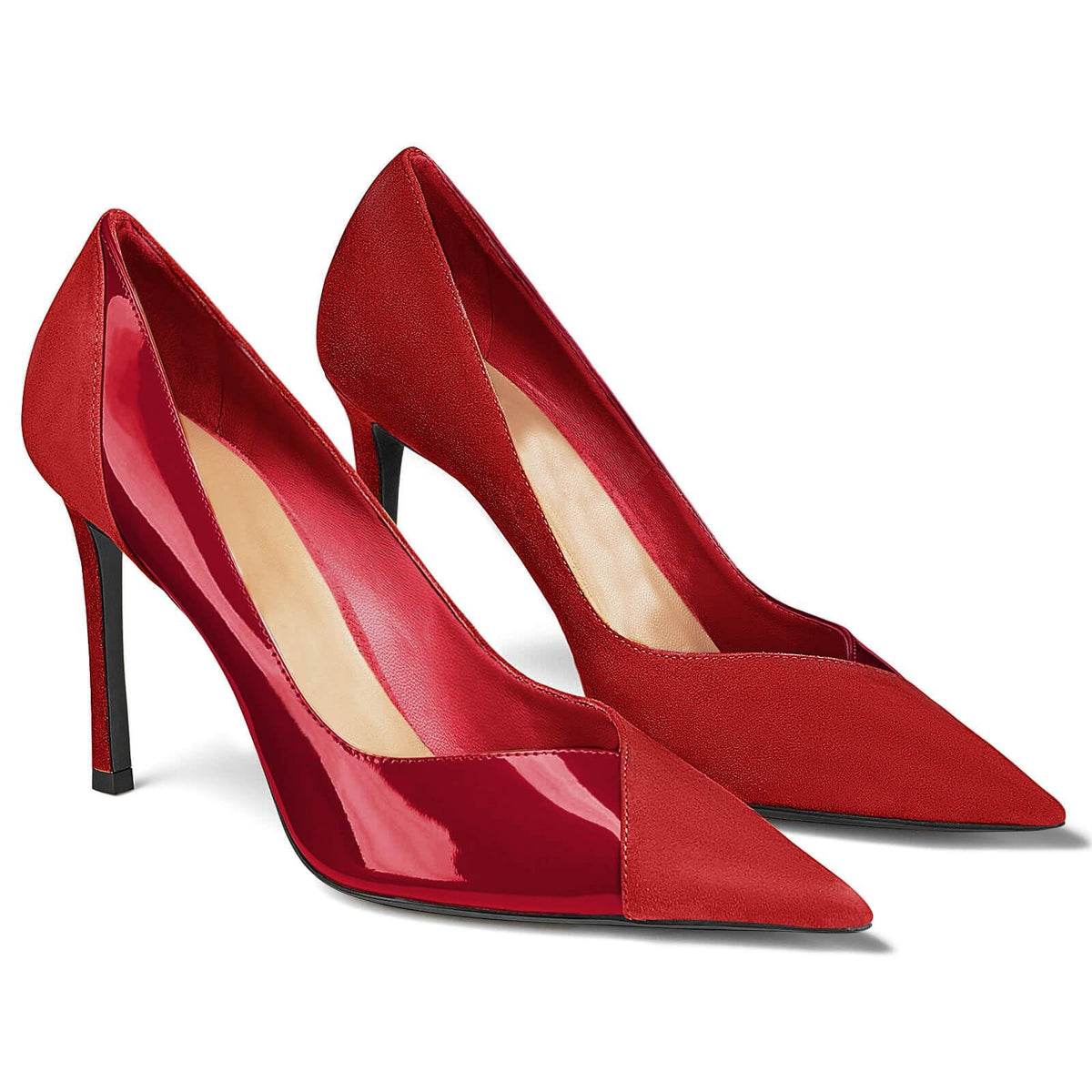 Coutgo Womens Pointed Toe High Heels Pumps Patent Suede Stiletto Heel Slip on Office Party Wedding Dress Shoes