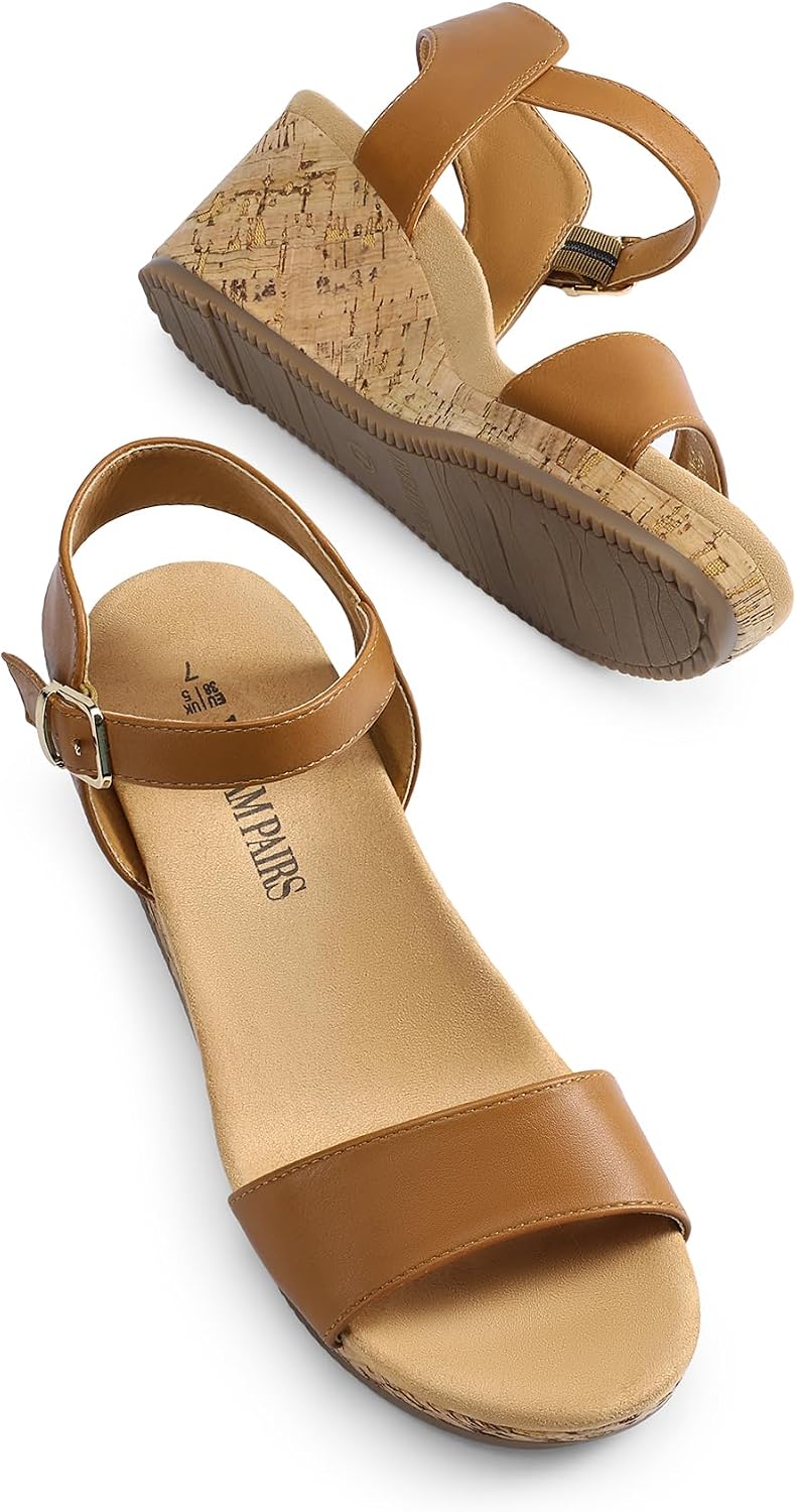 DREAM PAIRS Womens Cushioned Platform Wedge Sandals | 3inch dressy cork wedge heel with soft comfort foam insole non-slip outsole adjustable ankle strap for summer