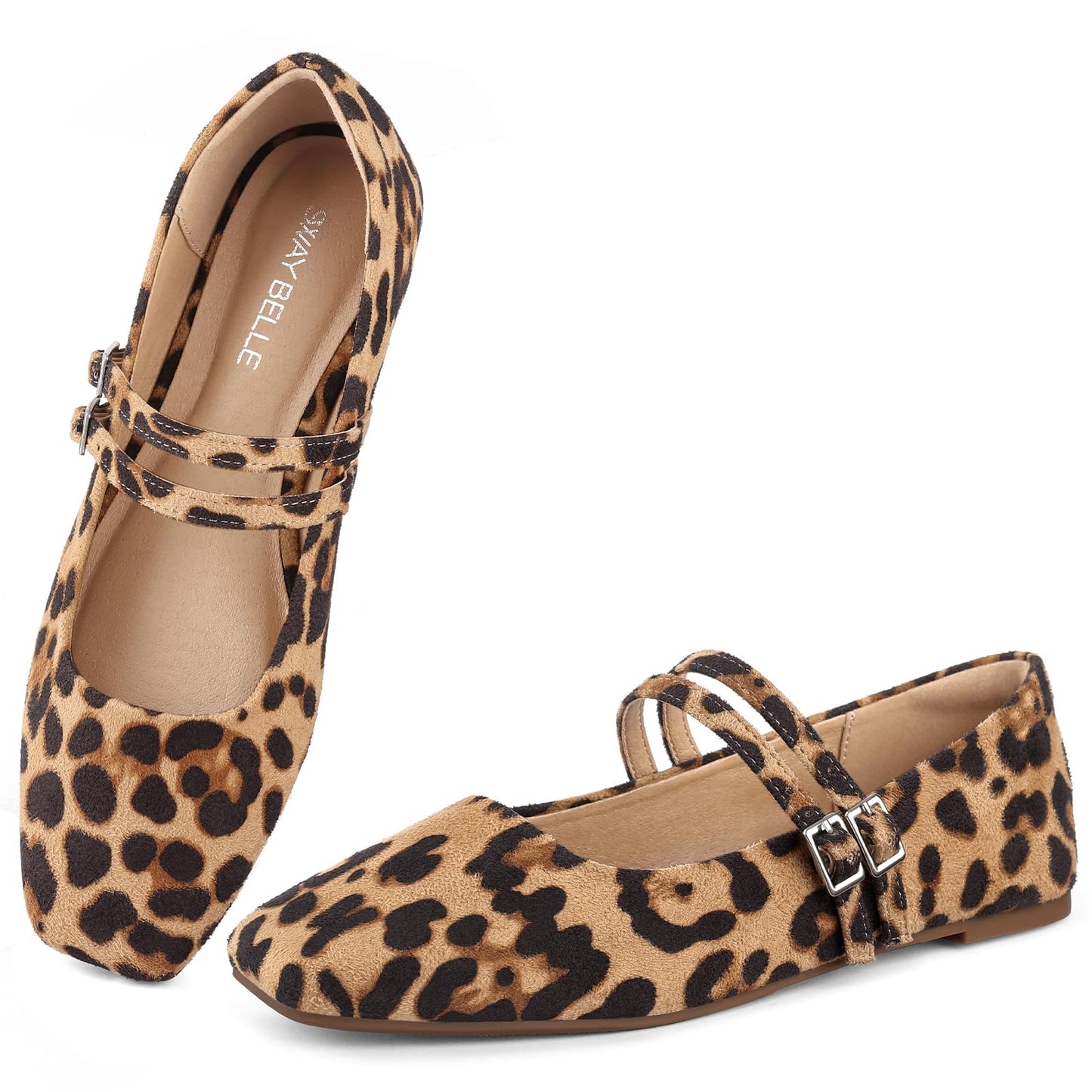 Womens Mary Jane Flats Double Straps Ballet Flats Slip On Casual Shoe | Adjustable Buckle, PU Leather, Breathable Lining, Square Toe Shoes for Women