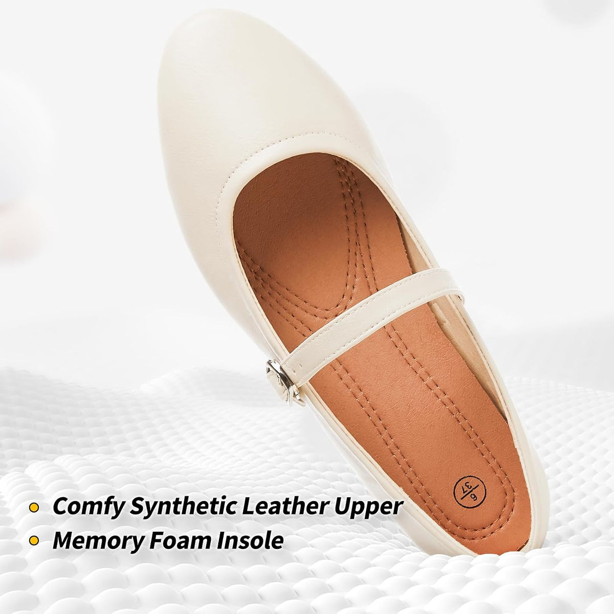 Womens Mary Janes Flats Shoes Ballet Flats Black Dress Shoes,Memory Foam Insole,Soft Synthetic Leather,with Strap