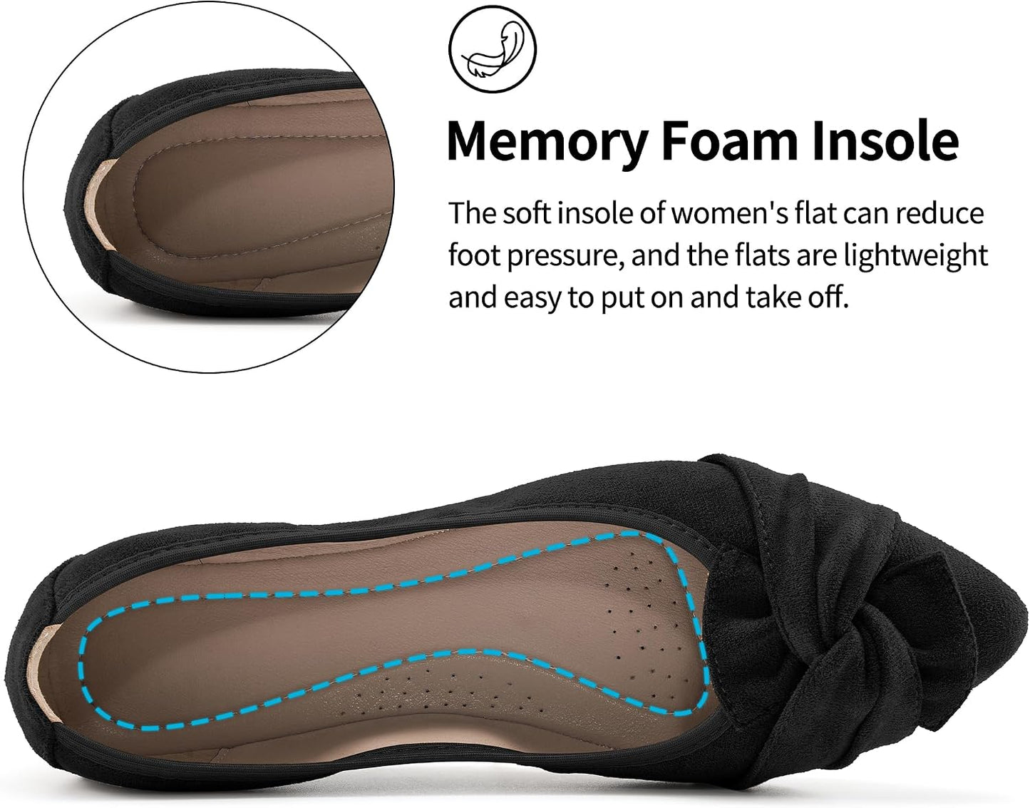 Aomigoct Comfortable Dressy Flats for Women: Cushioned Insole & Lightweight for All-Day Office Comfort - Slip On & Foldable for Working Professional with Bow