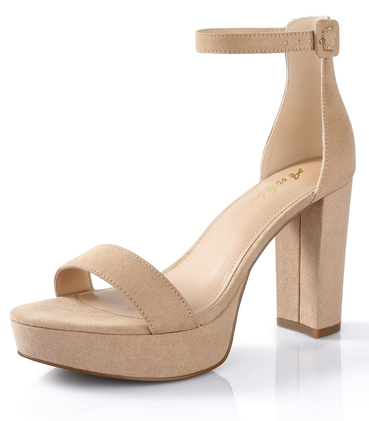 Ankis Chunky Platform Heels - 4 Inch Block Heeled Sandals for Women - Comfortable Open Toe Strappy Heels - Black, Nude, White, Silver, Gold - Summer Dress Shoes