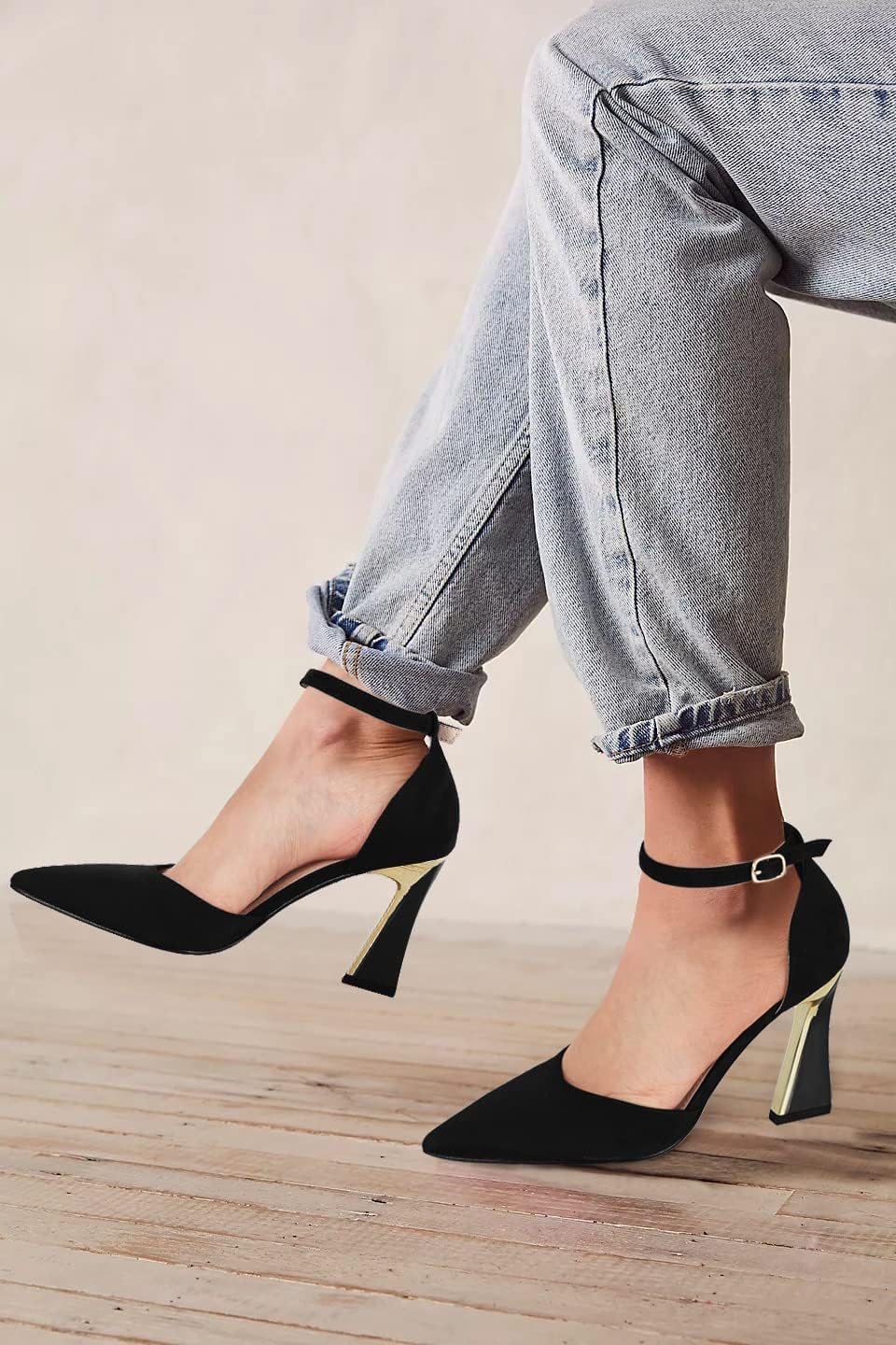 Womens Pumps Point Closed Toe High Heels Ankle Strap Heeled Sandals | Adjustable Buckle Strap, Wedding, Party, Comfortable, Dress Shoes, Business Casual