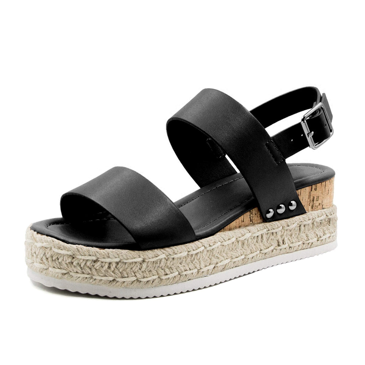 Athlefit Women's Espadrilles Sandals Ankle Strap Buckle Wedge Sandal Open Toe Studded Platform Sandals