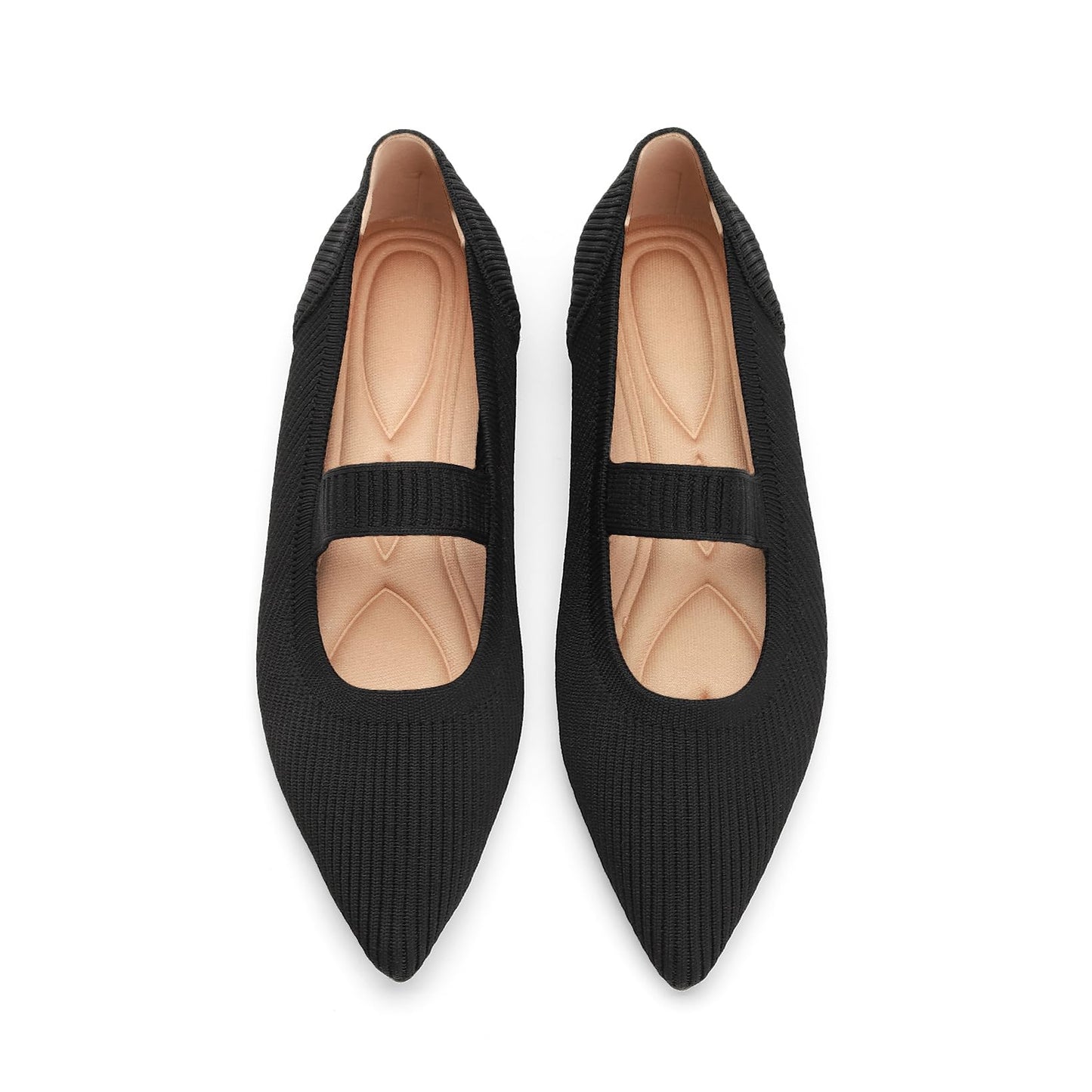 Flats for Women Pointed Toe Knit Foldable Ballet Flat Shoes | Stretch knit upper,built-in arch support,cushioned insole,foldable lightweight design,non-slip sole,office and casual wear