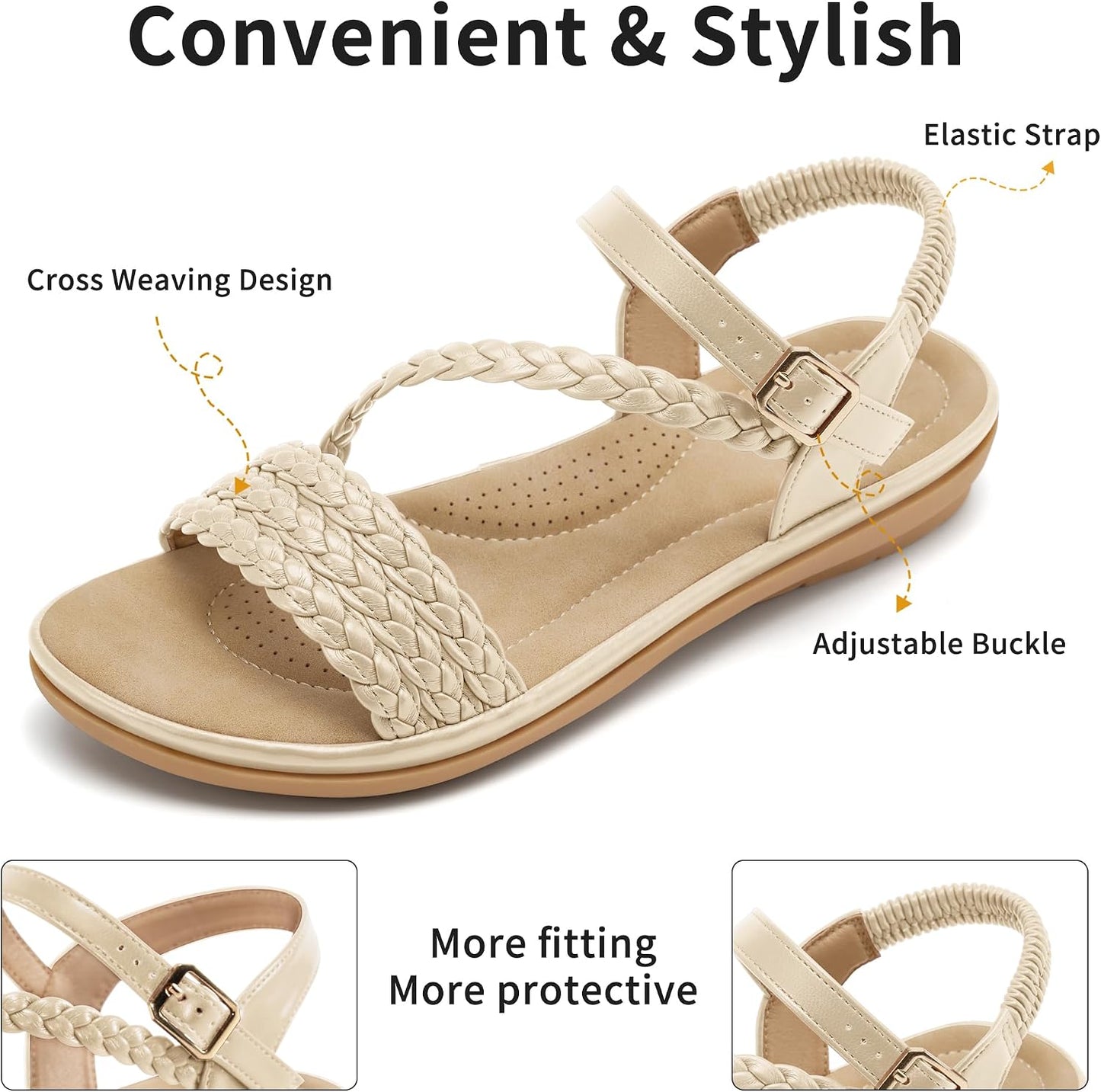 Aomigoct Dressy Womens Sandals Summer: Comfortable Strappy Flats Sandals Women - Casual Walking Woman Shoes