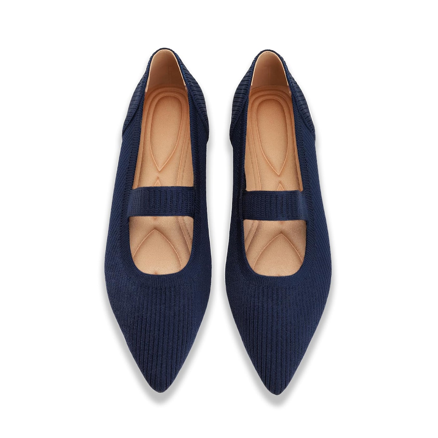 Flats for Women Pointed Toe Knit Foldable Ballet Flat Shoes | Stretch knit upper,built-in arch support,cushioned insole,foldable lightweight design,non-slip sole,office and casual wear