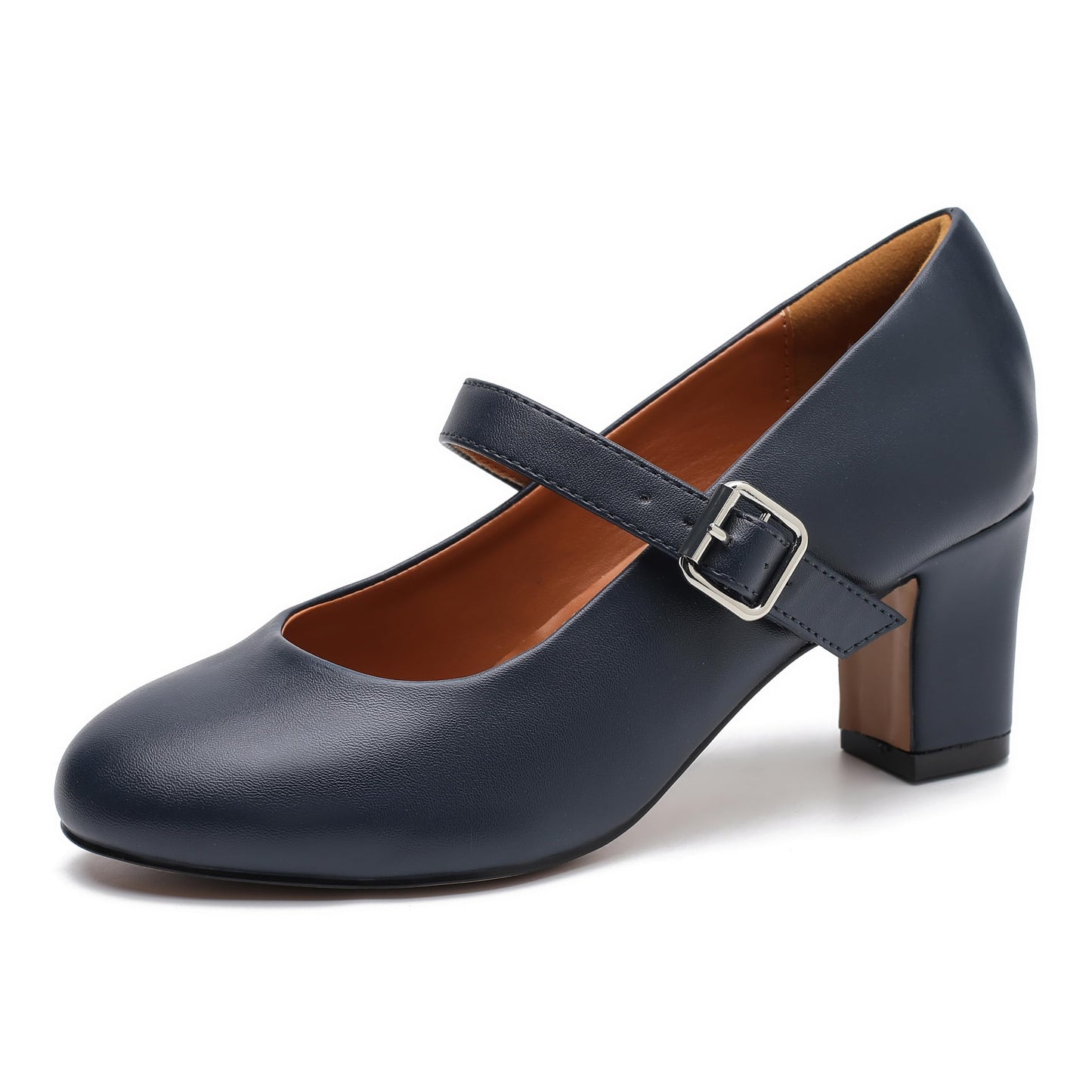 MAIERNISI JESSI Women's Mary Jane Pumps, 2.36 Inch Block Heel, Ankle Strap with Buckle, Closed Toe