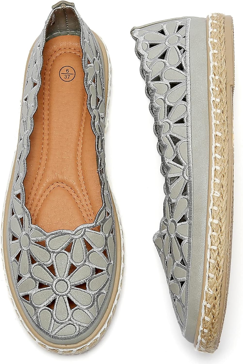 HEAWISH Women's PU Leather Ballet Flats Espadrille Loafers | Slip-on ballet flats with espadrille-style sole, closed-toe design, for dressy & casual summer wear