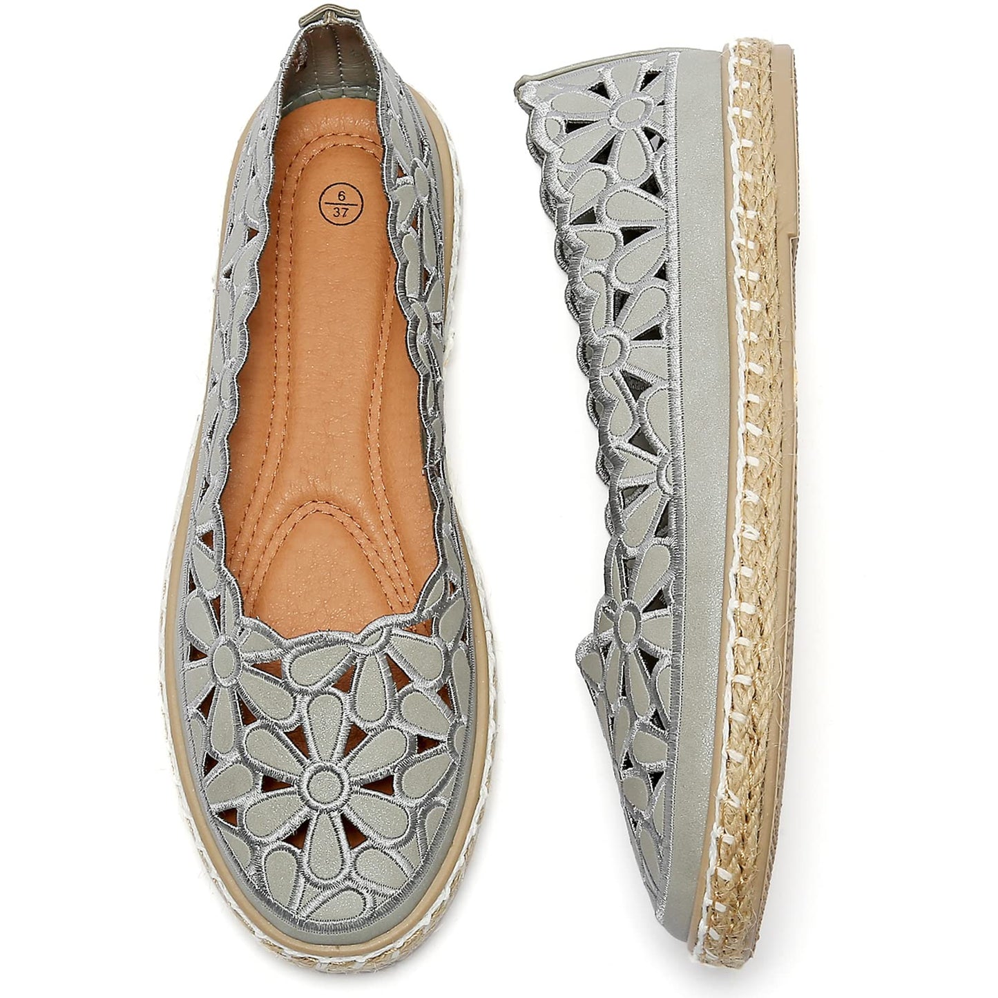 HEAWISH Women's PU Leather Ballet Flats Espadrille Loafers | Slip-on ballet flats with espadrille-style sole, closed-toe design, for dressy & casual summer wear