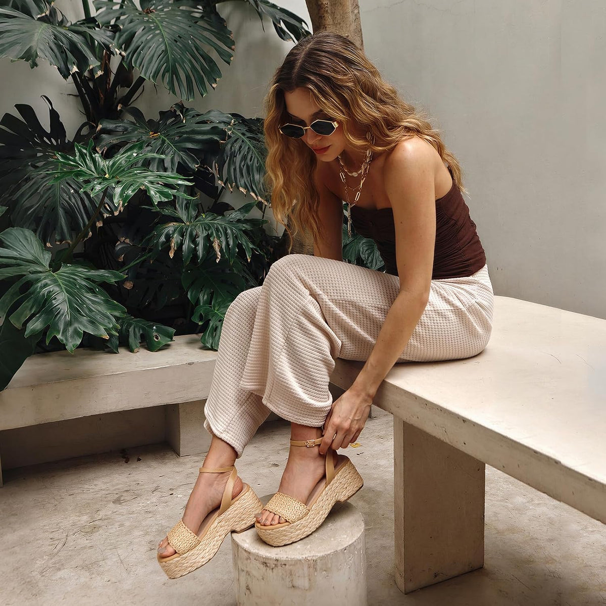 Marc Ford Platform Sandals for Women Summer Espadrilles Wedges - Ankle Strap, Buckle, Open Toe, Beach Shoes, Vacation, Dressy