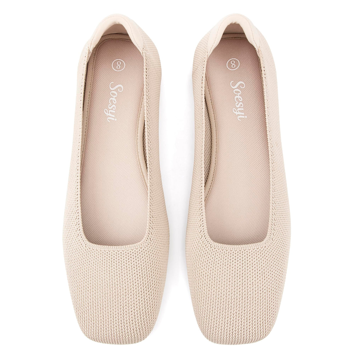 Soesyi Women's Mary Jane Ballet Flats Washable Knit Shoes Comfortable for Dressy Office Casual Walking Slip-on Square Toe Flats