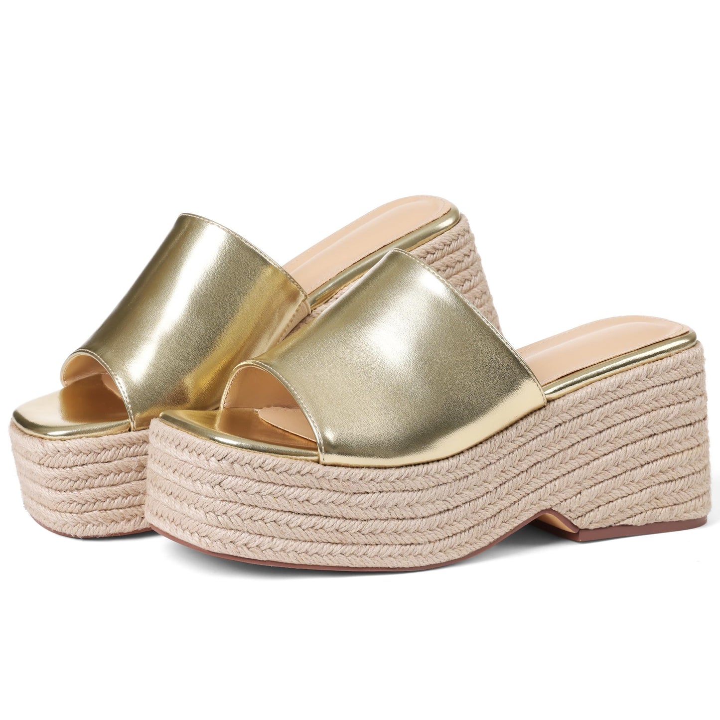 EQAUDES Platform Sandals For Women Espadrilles Wedges Summer Beach Shoes | Raffia, Woven, Chunky Block Heels, Dressy Slides, Non-Slip Sole, Slip On, Square Open Toe, Daliy And Vacation Outfits