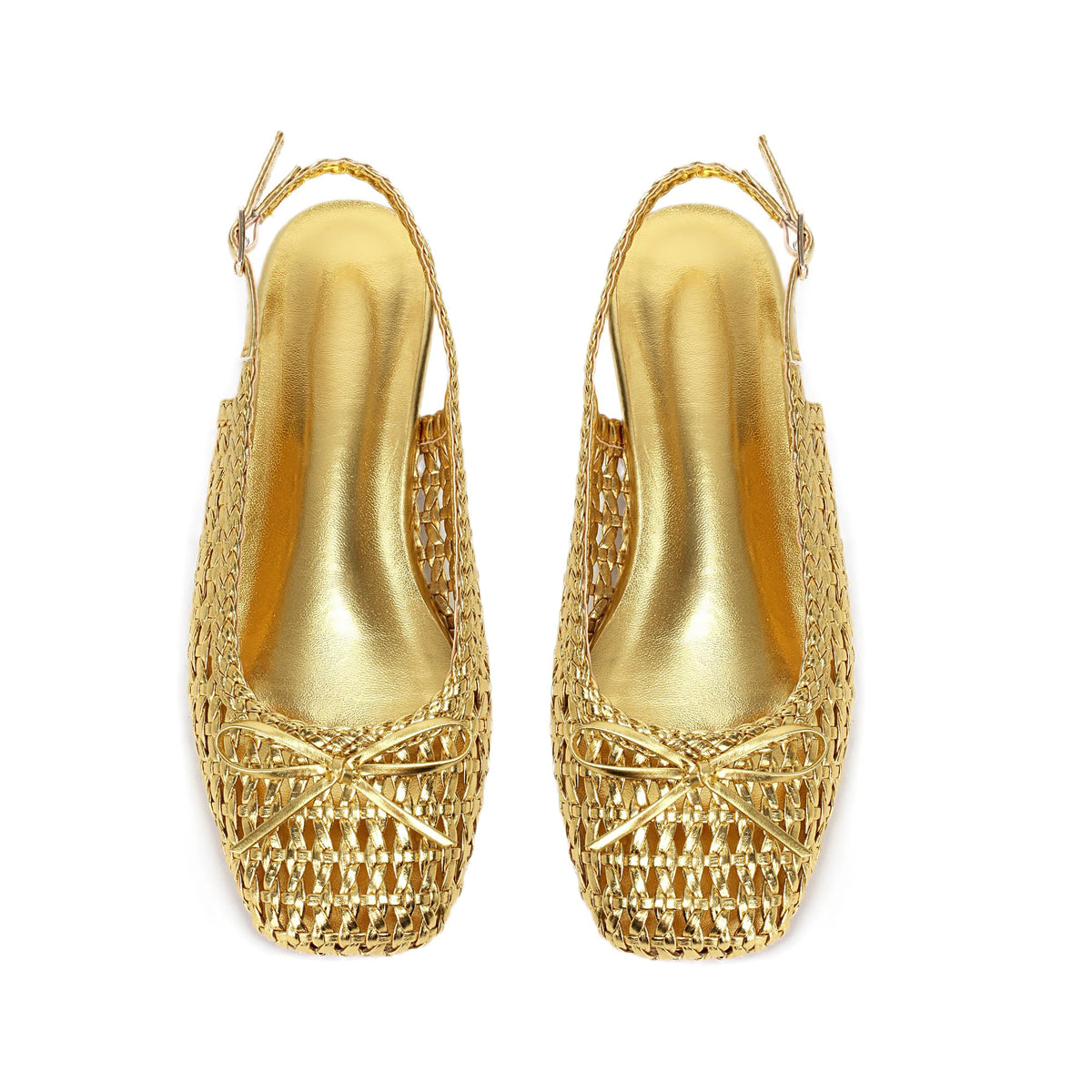 Women's Ballet Flats Slingbacks Square Toe Bow Knit Dressy Flat Shoes with Ankle Buckles Satin