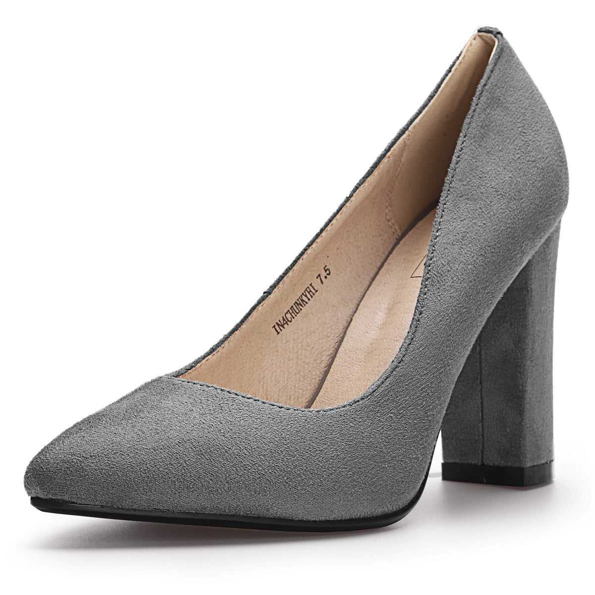 IDIFU Women's IN4 Chunky High Heels Closed Pointed Toe Pumps | Formal Block Heel Office Business Wedding Dress Shoes for Women Ladies