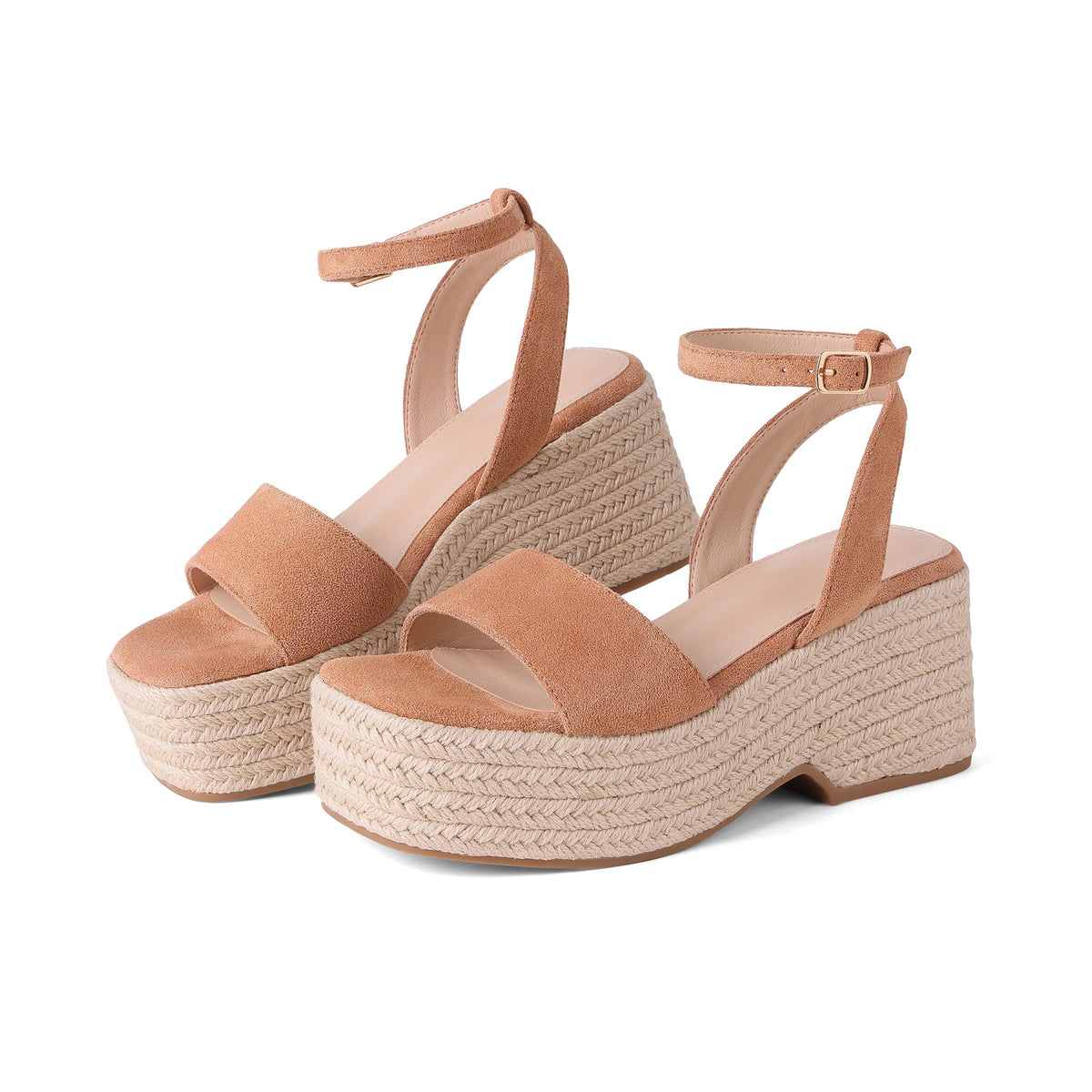 Marc Ford Platform Sandals for Women Summer Espadrilles Wedges - Ankle Strap, Buckle, Open Toe, Beach Shoes, Vacation, Dressy