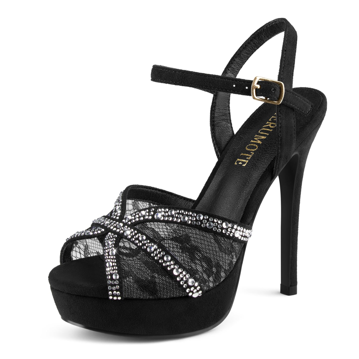MERUMOTE Peep Toe Platform Stilettos Rhinestone Heels Lace Heels for Women | Sparkly Rhinestone Heels, Glitter Heels, Prom Party Shoes, Evening Shoes