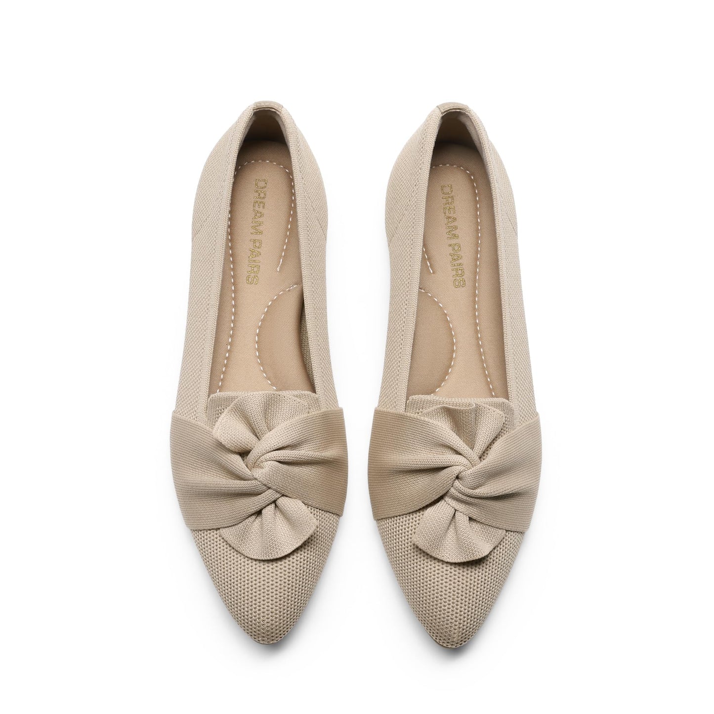 DREAM PAIRS Women's Foldable Bow Pointed Toe Ballet Flats | Soft Knit Upper, Cushioned Arch-support Insole, Easy to Carry, Comfort All-Day