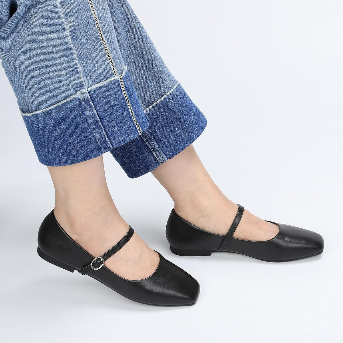 Women‘s Mary Jane Shoes, Ballet Flats for Women, Square Toe Shoes for Women | Comfortable Dressy Adjustable Buckle Strap for Work Office business Casual, Memory Foam PU Sole Slip Resistant Wedding Party