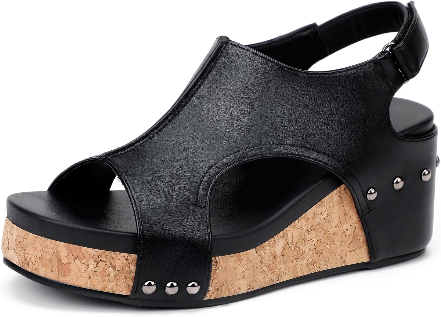 IDIFU IN3 Women's Platform Wedge Sandals Cork Open Toe Comfortable Sandal | Casual Dressy Summer Lightweight Adjustable Slingback Platform Wedge Shoes Sandals