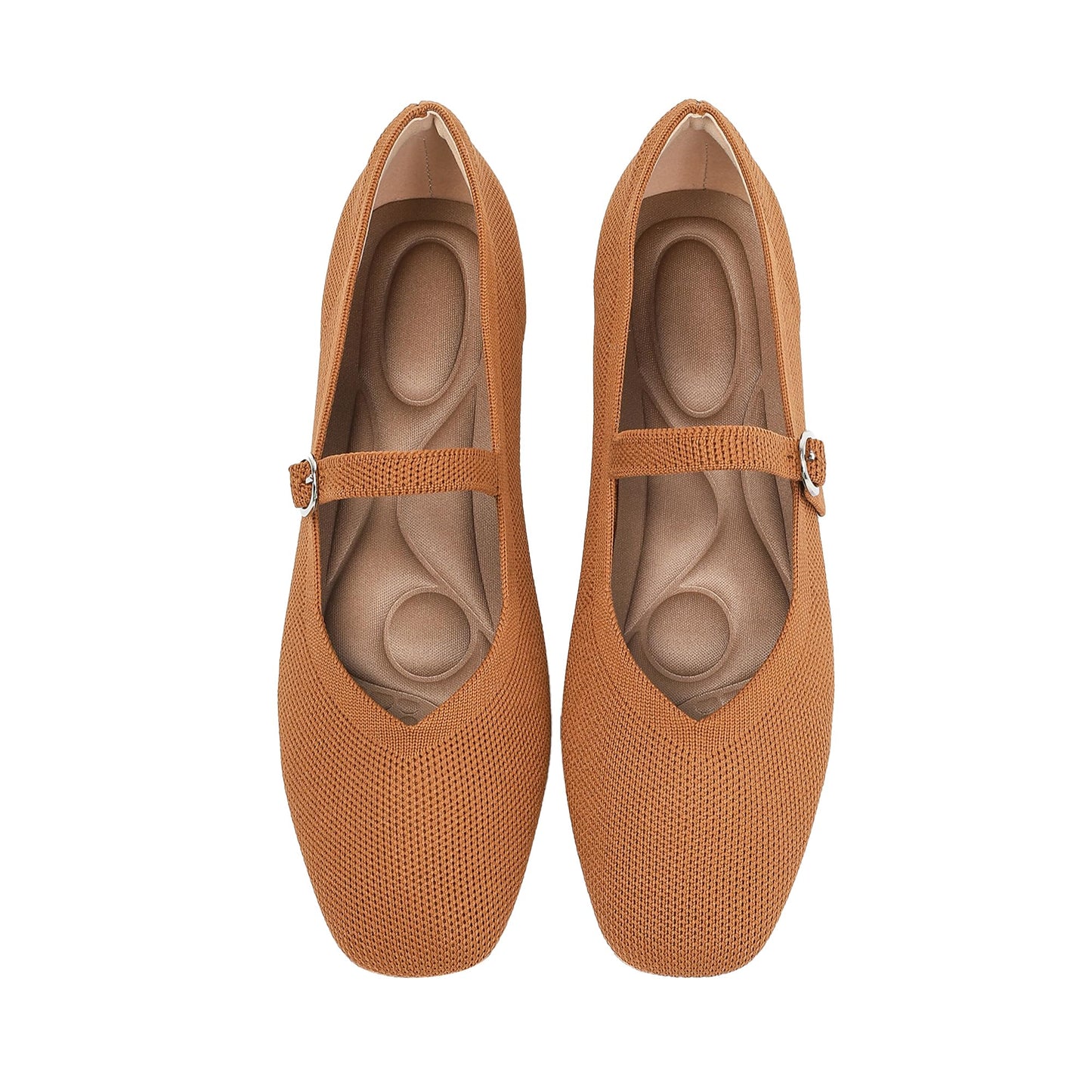 Knit Flats for Women Square Toe Casual Ballet Flat Shoes with Ankle Strap Washable Comfortable Formal Mary Jane Flat Shoes