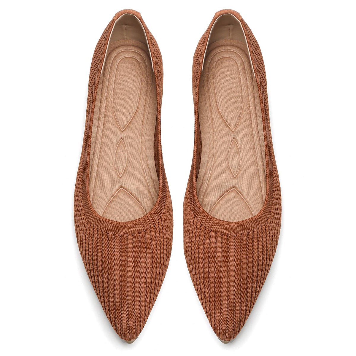 Flats for Women Pointed Toe Knit Foldable Ballet Flat Shoes | Stretch knit upper,built-in arch support,cushioned insole,foldable lightweight design,non-slip sole,office and casual wear
