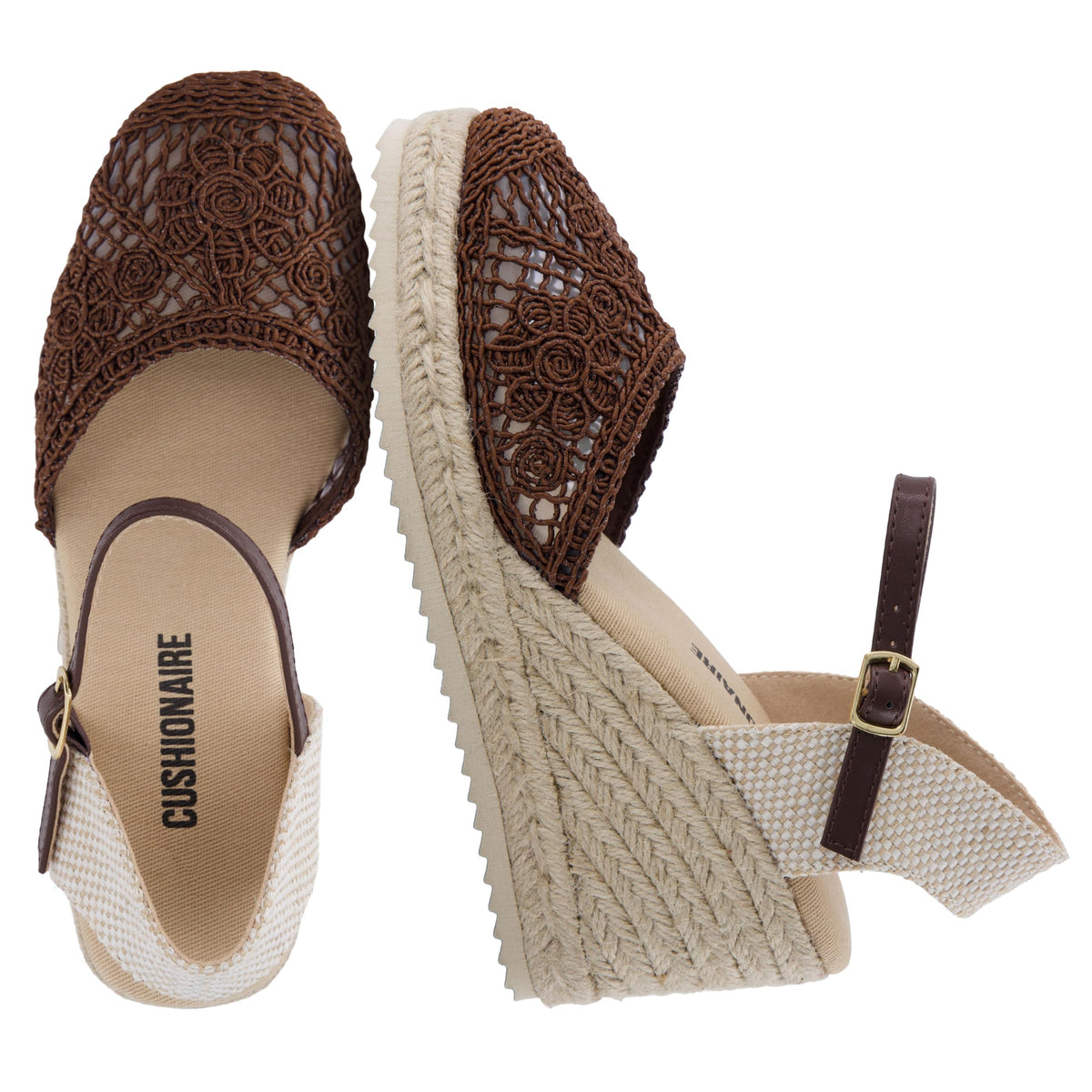 CUSHIONAIRE Flora Platform Espadrilles for Women, Dressy Wedge Closed Toe Sandals with Ankle Strap and Cushioned Footbed