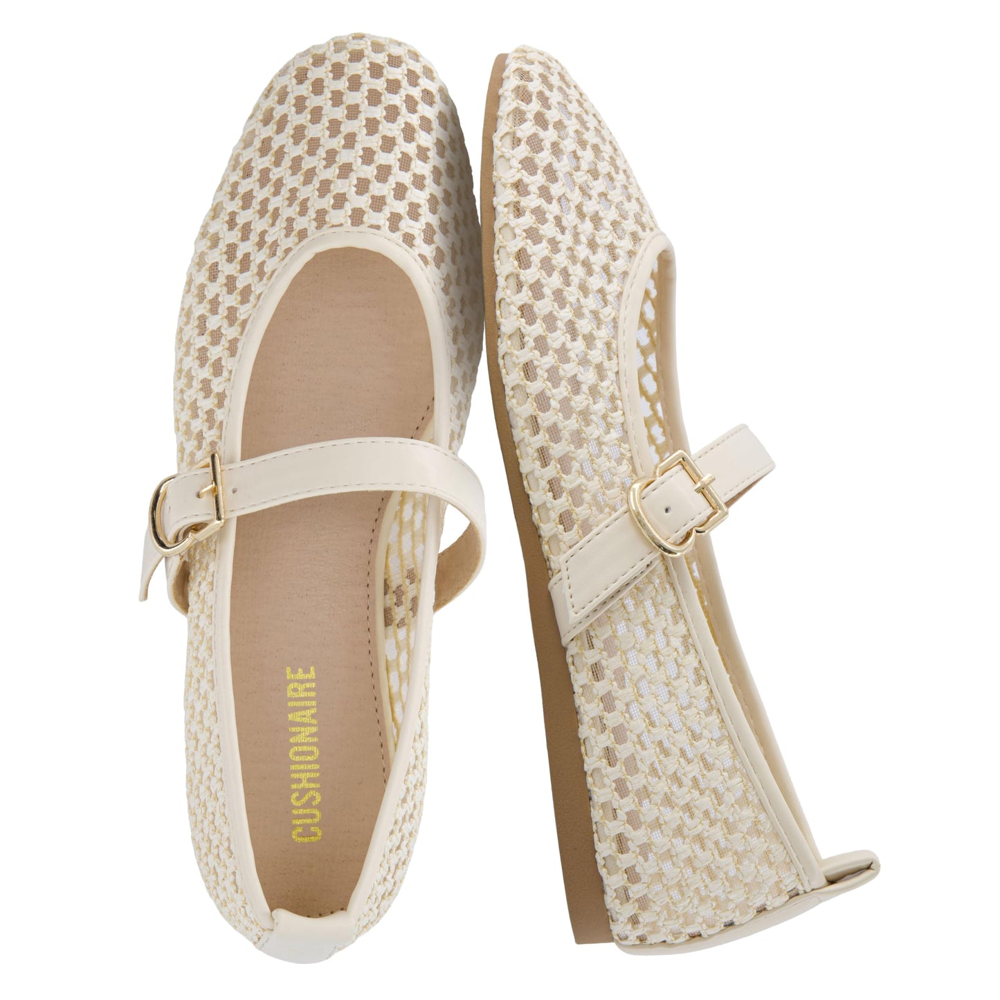 CUSHIONAIRE Gracie Mesh Mary Jane Flats for Women, Breathable Ballet Flats with Adjustable Buckle Strap and Memory Foam Cushioning