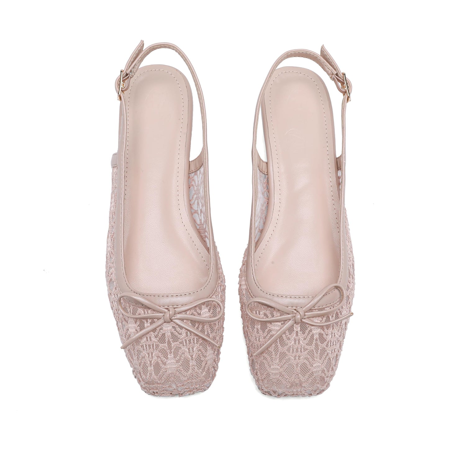 Women's Ballet Flats Slingbacks Square Toe Bow Knit Dressy Flat Shoes with Ankle Buckles Satin