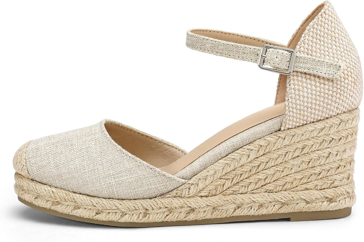 mysoft Women's Platform Espadrille Wedge Sandals Closed Toe Summer Shoes | Comfortable Fit,2.76 Inch Heel,Breathable,Adjustable Ankle Strap Buckle,Non-Slip Rubber,Casual Walking Vacation