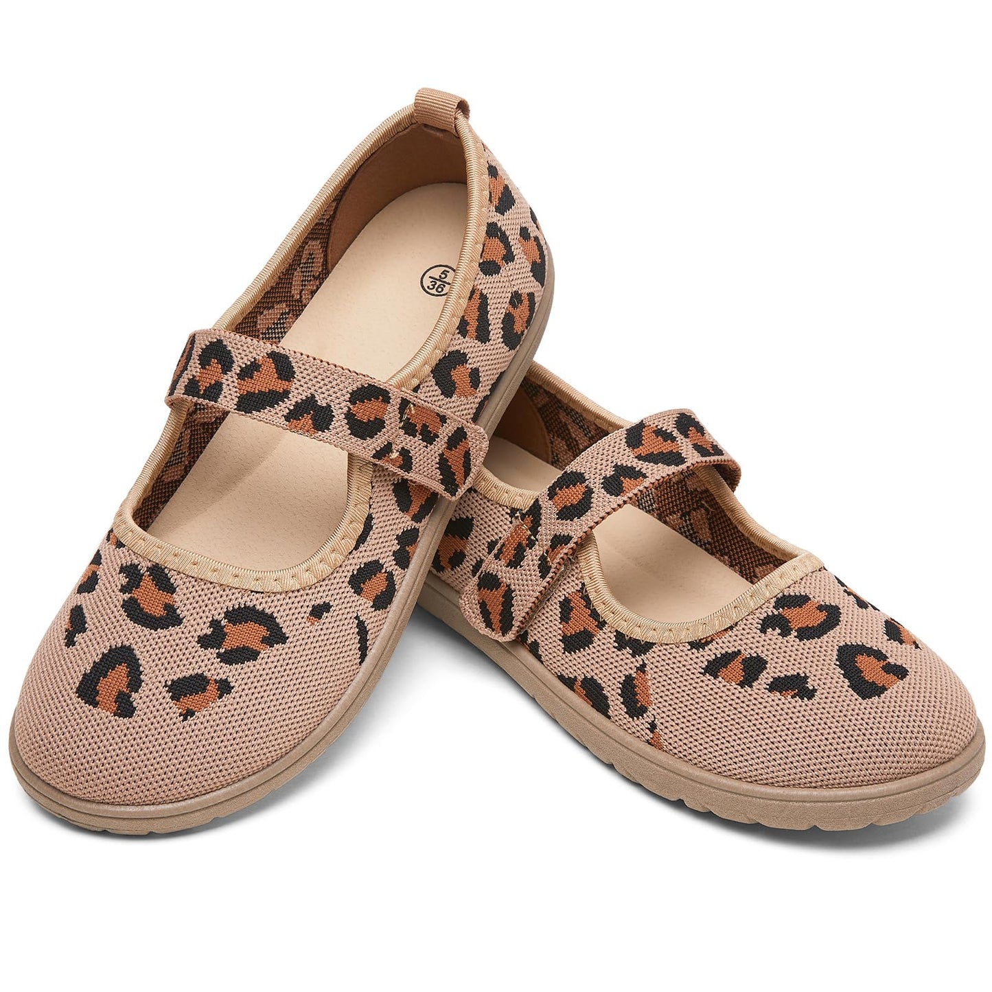 Waluzs Wide Toe Box Flats Shoes Women Knit Mary Jane Dress Shoes Wide | Walking Wide Width Barefoot Zero Drop Comfort Breathable Slip on Womens Ballet Mary Janes Sneakers with Velcro Ankle Strap