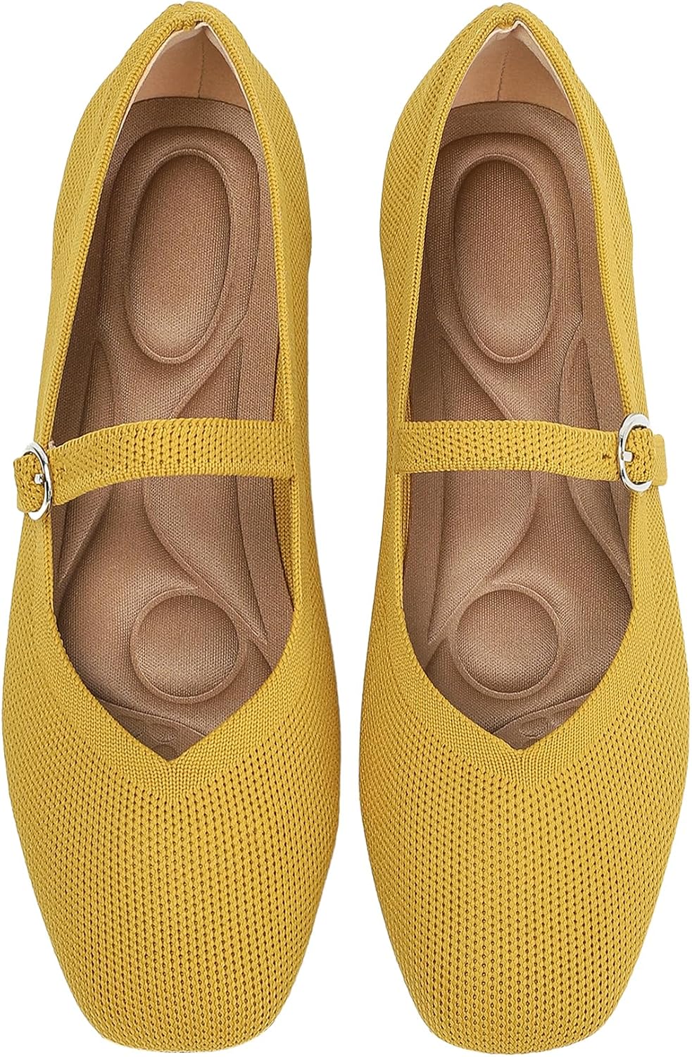 Knit Flats for Women Square Toe Casual Ballet Flat Shoes with Ankle Strap Washable Comfortable Formal Mary Jane Flat Shoes