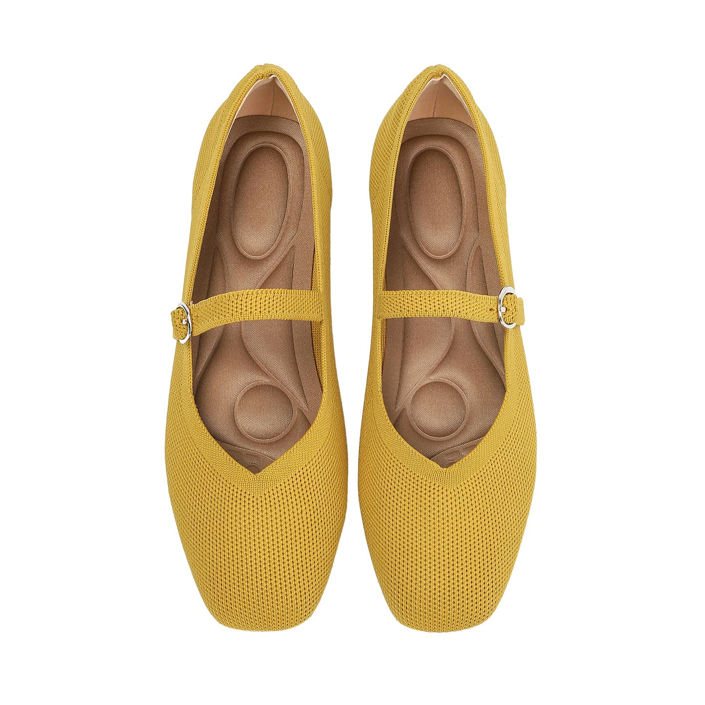 Knit Flats for Women Square Toe Casual Ballet Flat Shoes with Ankle Strap Washable Comfortable Formal Mary Jane Flat Shoes