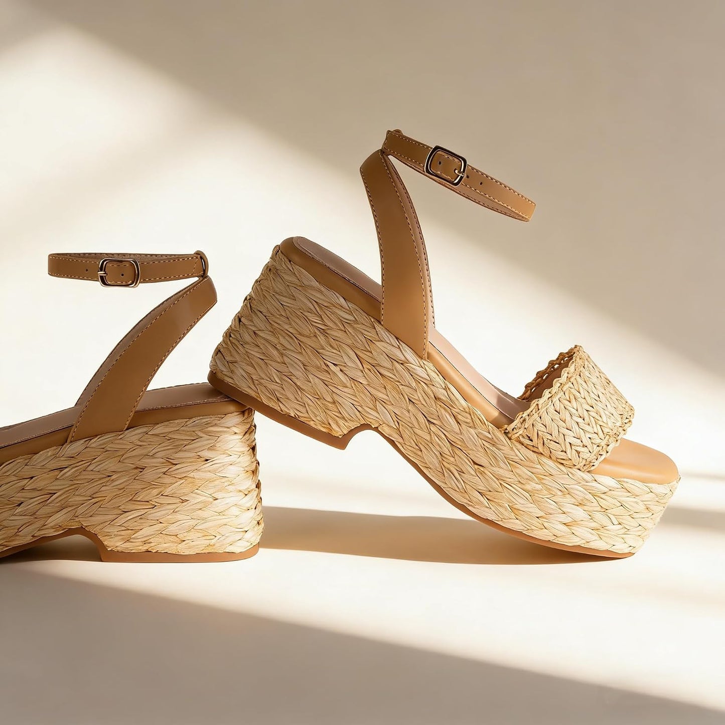 Marc Ford Platform Sandals for Women Summer Espadrilles Wedges - Ankle Strap, Buckle, Open Toe, Beach Shoes, Vacation, Dressy