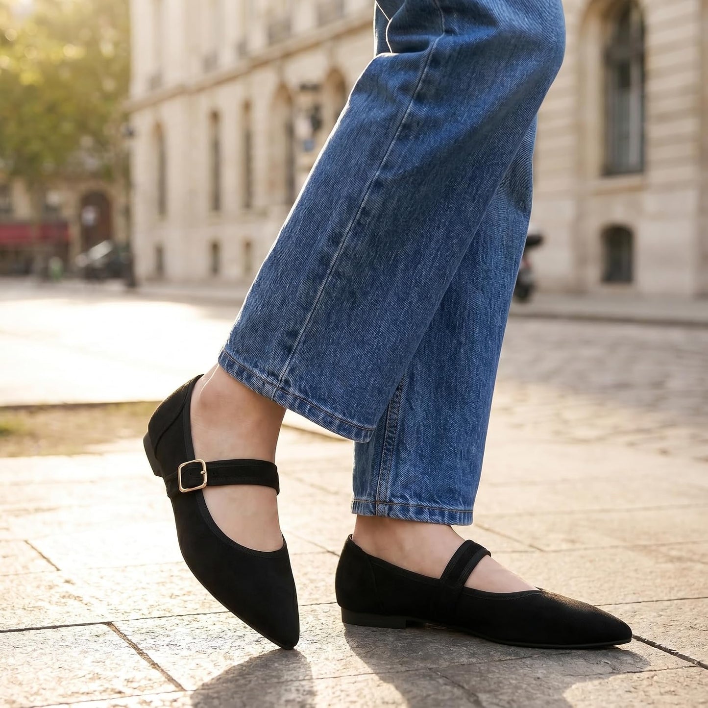 Ecetana Womens Mary Jane Ballet Flats Dressy Comfortable Pointed Toe | Classic Buckle Ankle Strap - Memory Foam Insole & Lightweight Non-slip Rubber Sole - Ideal for Work Office & Business Casual