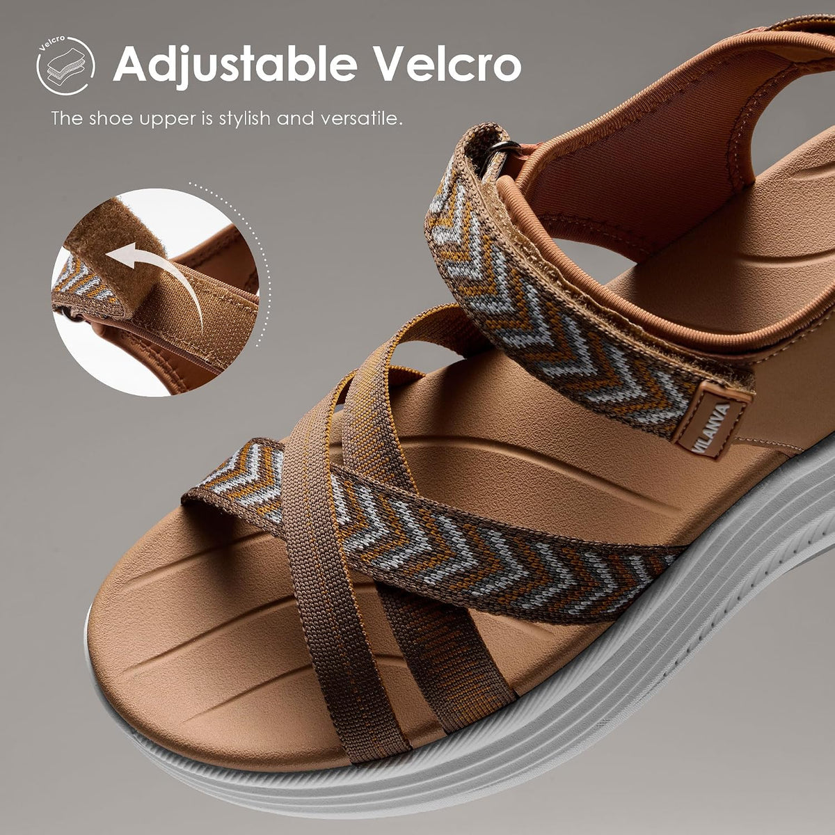 Vilanva Women's Comfortable Orthopedic Platform Walking Sandals with Arch Support Adjustable Buckle Cushioned Midsole for Plantar Fasciitis Relief Casual Sport Summer Outfits