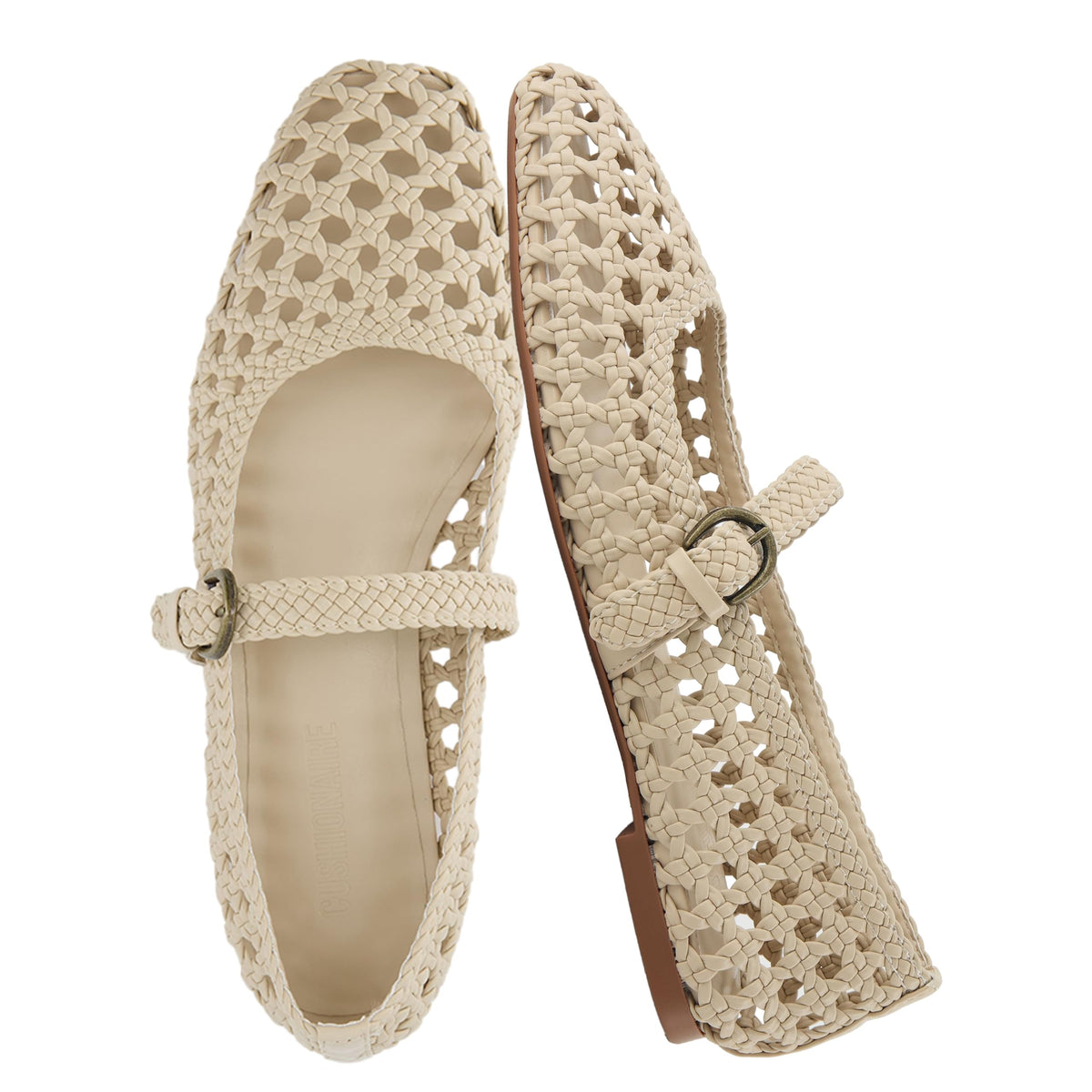 CUSHIONAIRE Weston Hand Woven Mary Jane Flats for Women, Comfortable Dressy Ballet Flats with Braided Adjustable Buckle and Memory Foam Cushioning