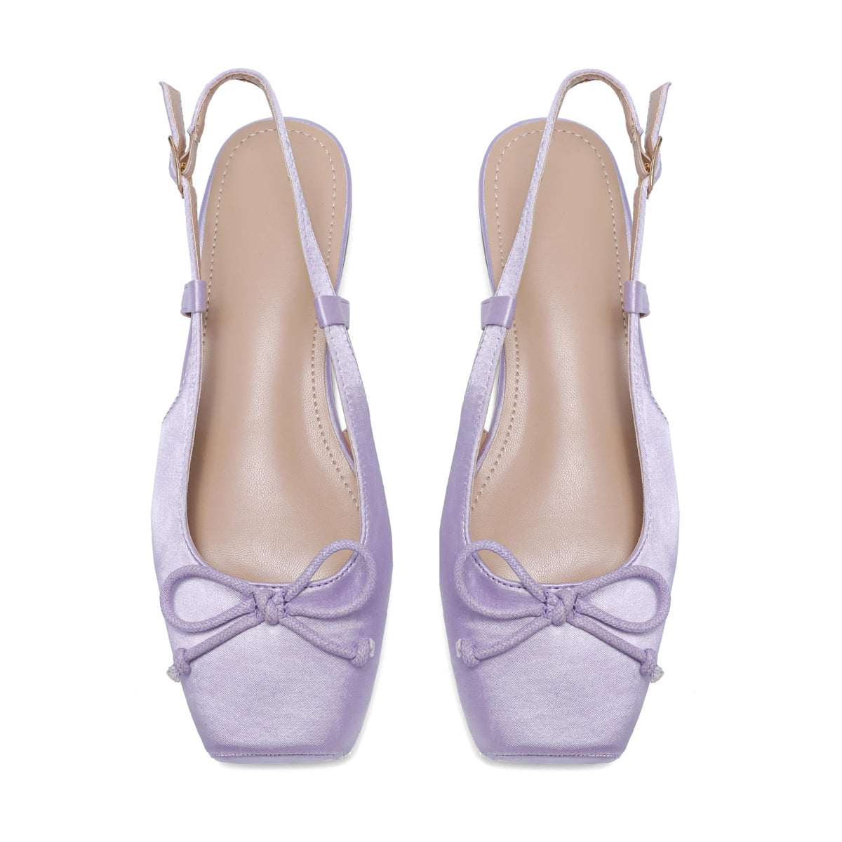 Women's Ballet Flats Slingbacks Square Toe Bow Knit Dressy Flat Shoes with Ankle Buckles Satin