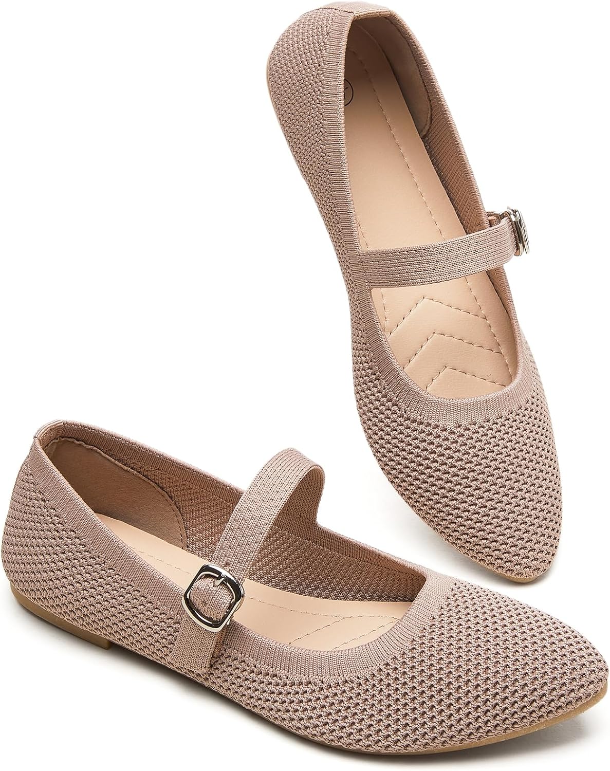 BABUDOG Mesh Ballet Flats for Women,Women's Mary Jane Flats with Buckle Strap,Black Nude Foldable Flats Shoes for Women,Comfortable Dress Shoes