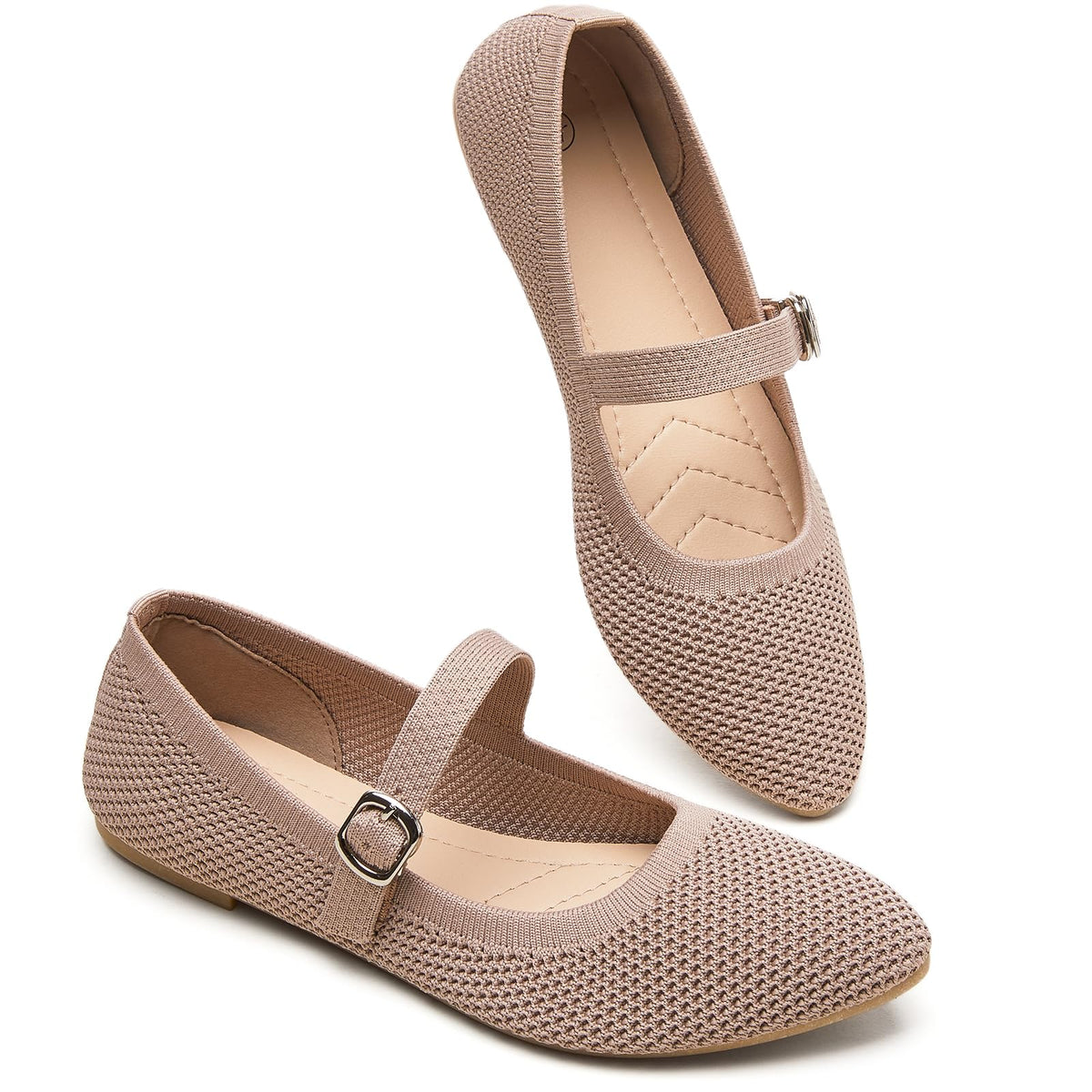 BABUDOG Mesh Ballet Flats for Women,Women's Mary Jane Flats with Buckle Strap,Black Nude Foldable Flats Shoes for Women,Comfortable Dress Shoes