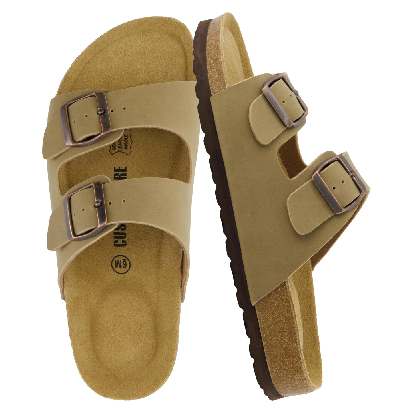 CUSHIONAIRE Lane Cork Footbed Womens Sandals Comfortable Double Buckle Slip On Sandals for Women with Arch Support and Classic Two Strap Design