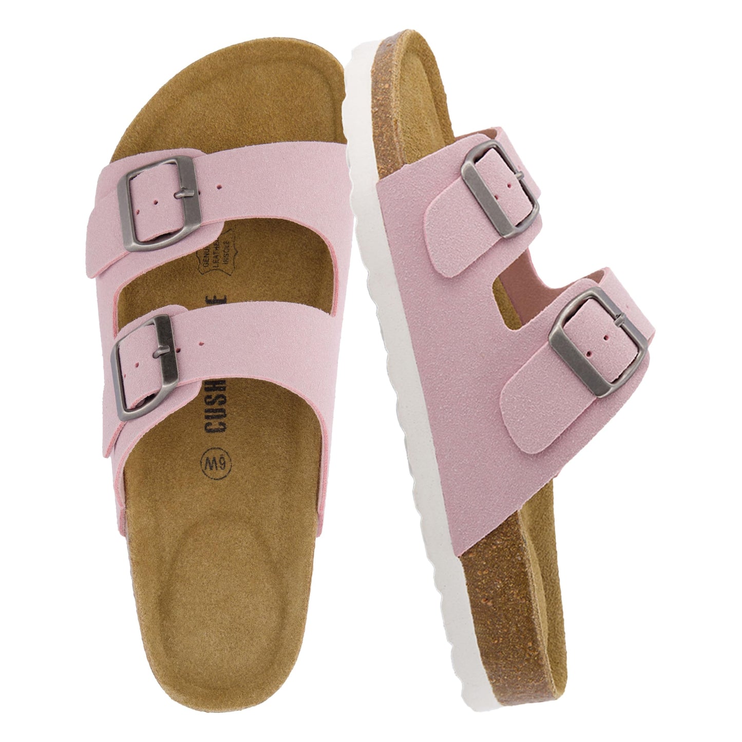 CUSHIONAIRE Lane Cork Footbed Womens Sandals Comfortable Double Buckle Slip On Sandals for Women with Arch Support and Classic Two Strap Design