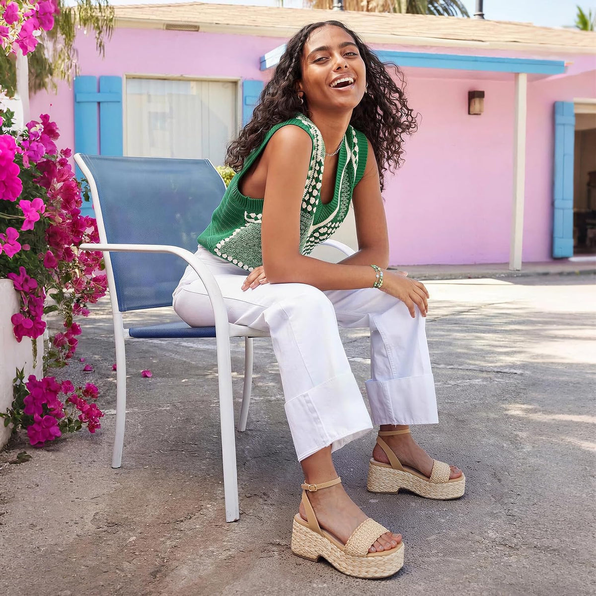Marc Ford Platform Sandals for Women Summer Espadrilles Wedges - Ankle Strap, Buckle, Open Toe, Beach Shoes, Vacation, Dressy