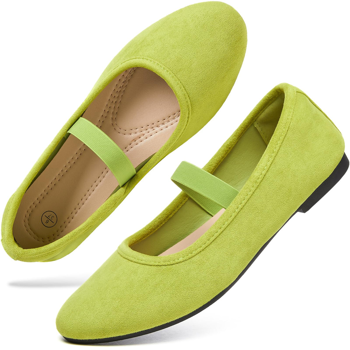 hash bubbie Women's Mary Janes Ballet Flats Suede Dress Shoes | Memory Foam Comfortable Dress Shoes Work Elastic Straps casual dressy ballerina loafers