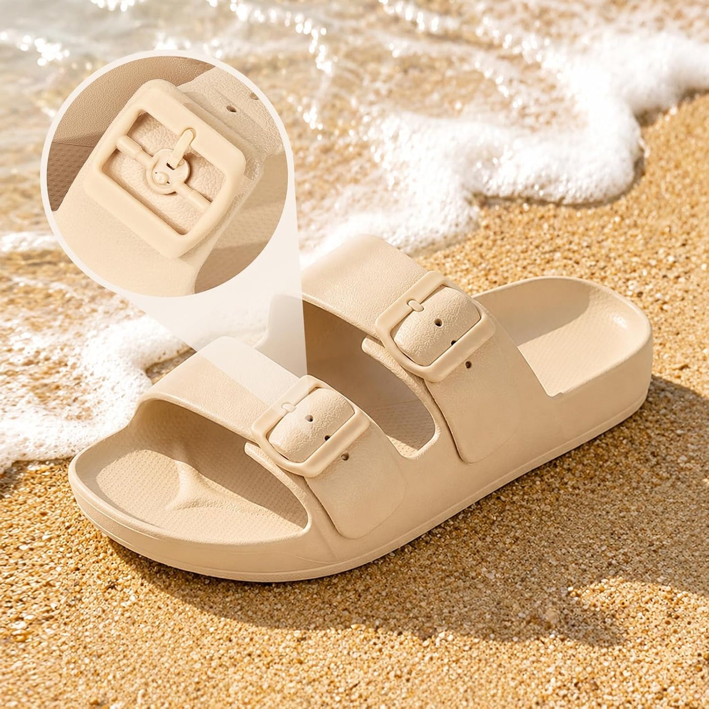 Women's Sandals with Arch Support Lightweight EVA Comfortable Slides Summer Beach Sandals with Adjustable Buckle