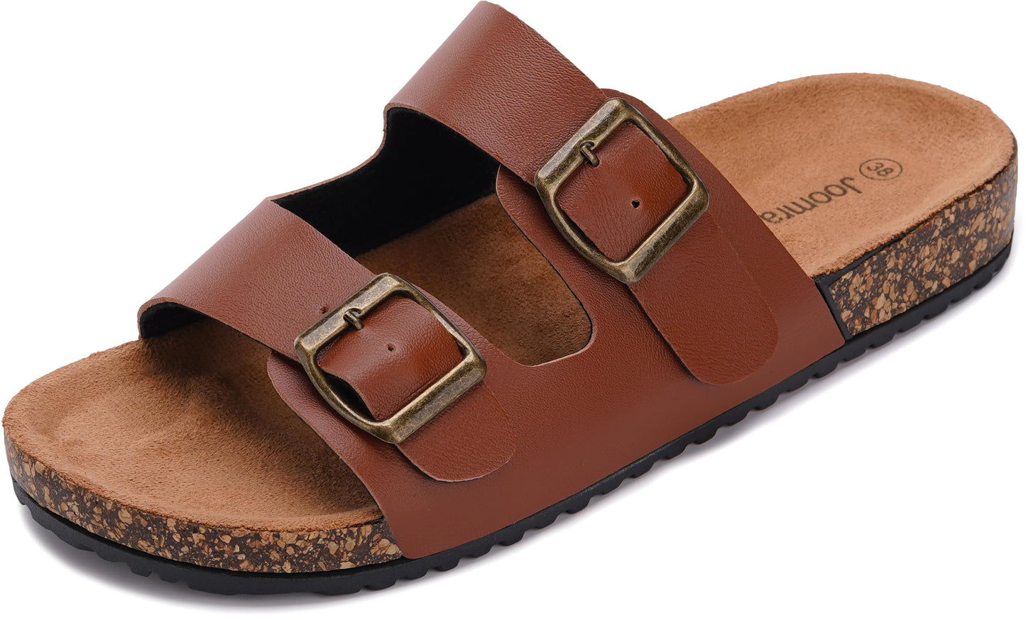 Joomra Women's Cork-Inspired Footbed Slides Adjustable Buckle Sandals | Natural Foot-Shaped, Vegan Upper, Two-Strap, Casual Daily Slippers, Comfy Indoor Outdoor Sandles