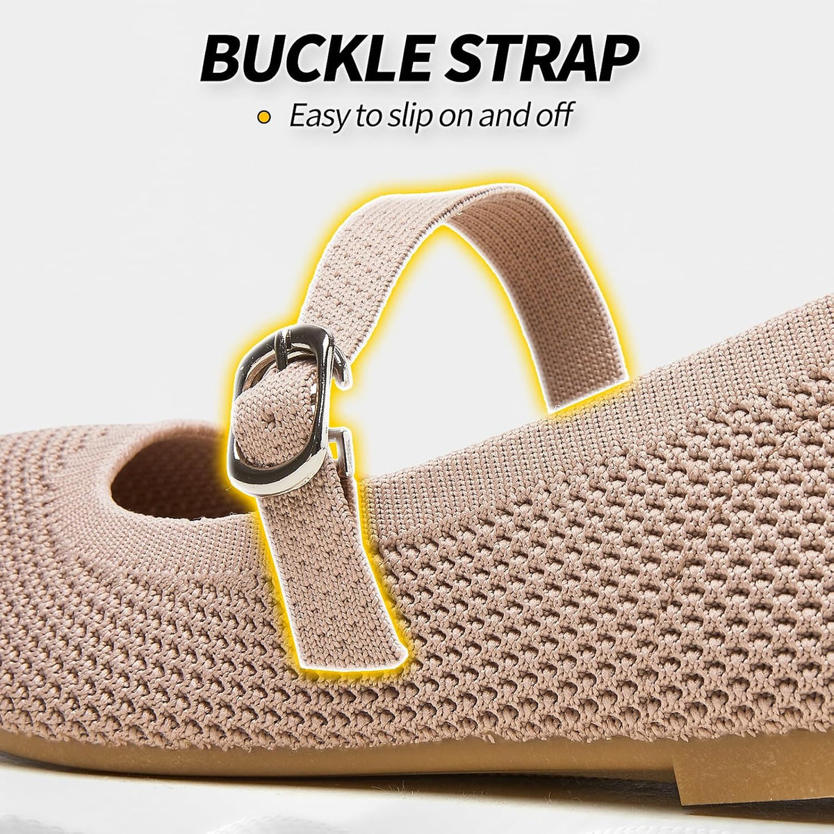BABUDOG Mesh Ballet Flats for Women,Women's Mary Jane Flats with Buckle Strap,Black Nude Foldable Flats Shoes for Women,Comfortable Dress Shoes