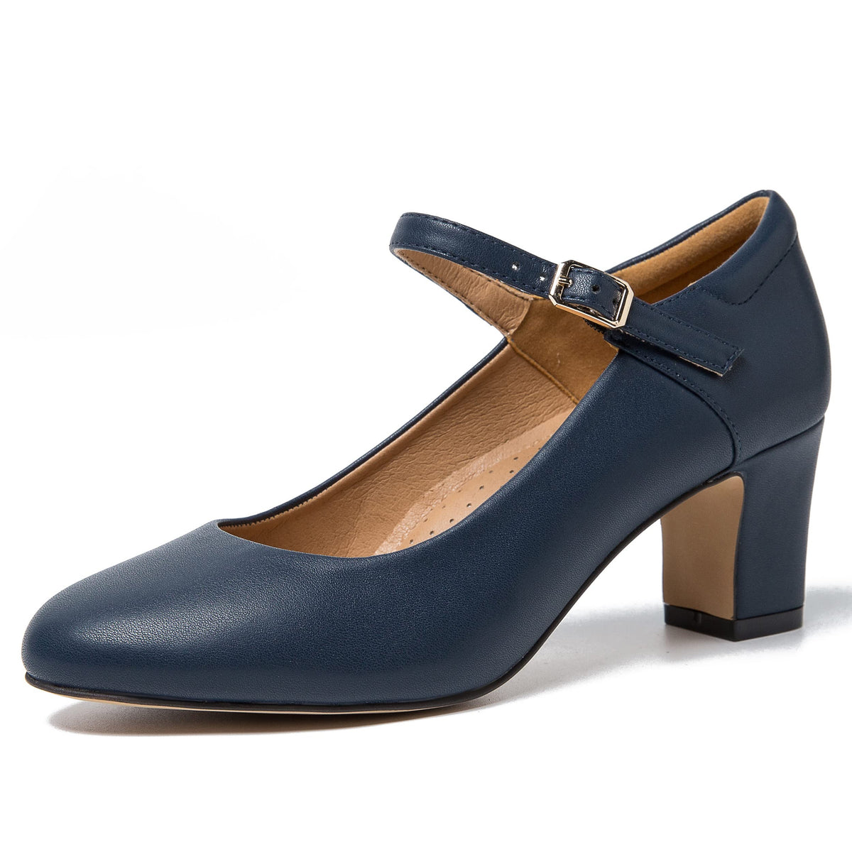 MAIERNISI JESSI Women's Mary Jane Pumps, 2.36 Inch Block Heel, Ankle Strap with Buckle, Closed Toe